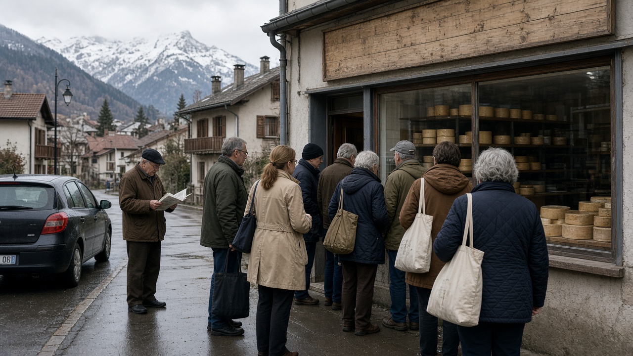 File de clients sur le trottoir devant la boutique de la coopérative